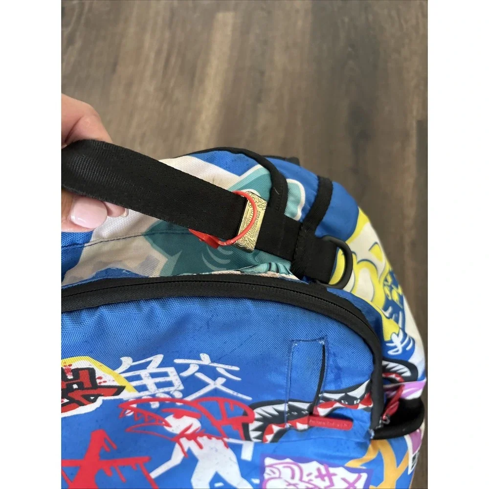 Sprayground Japanese Street Sign Backpack Limited Edition Blue Graffiti Shark